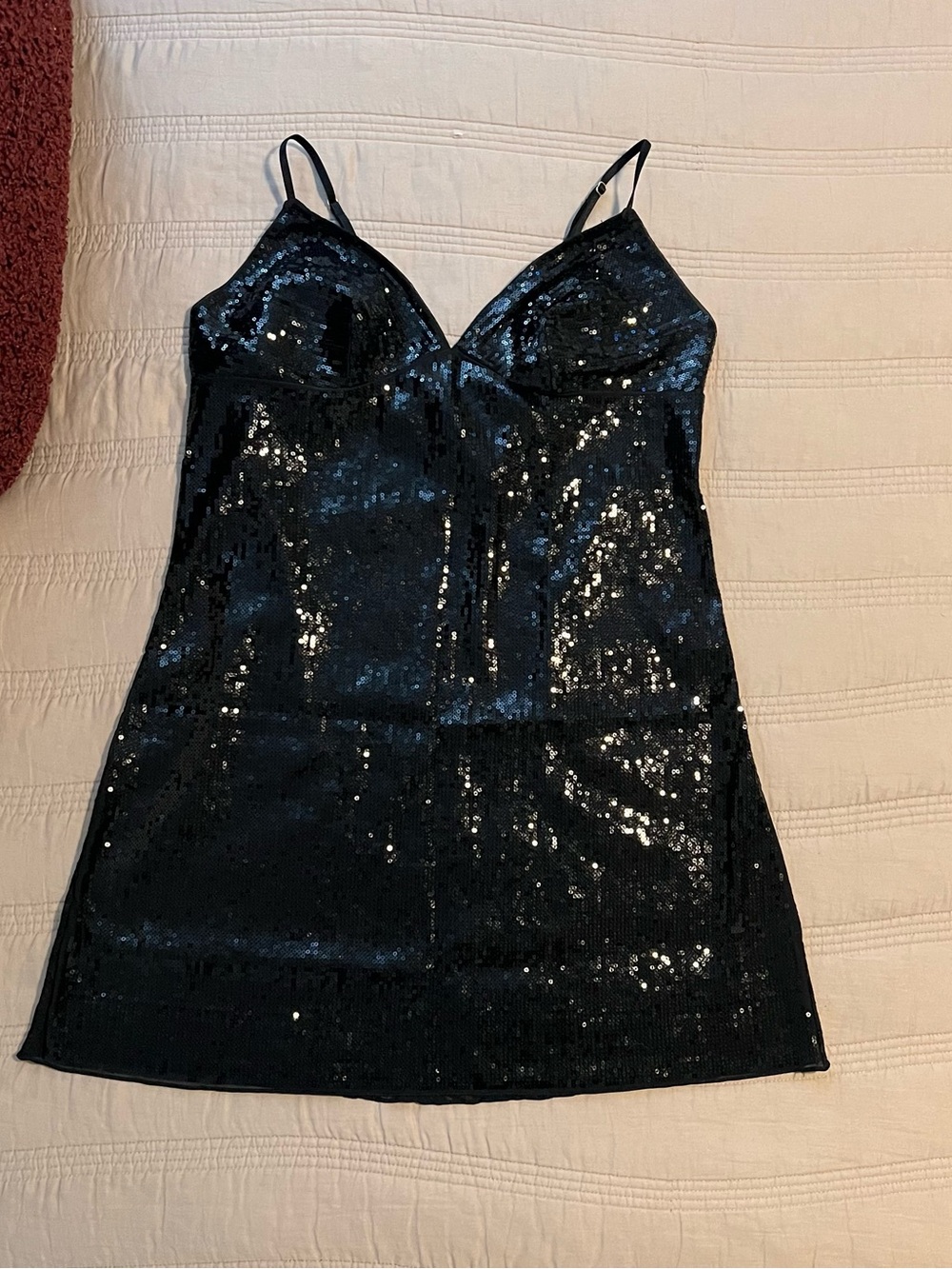 Victoria's Secret Black Sequin Cami Slip The Lacie Shiny Sparkle Minimal Noir